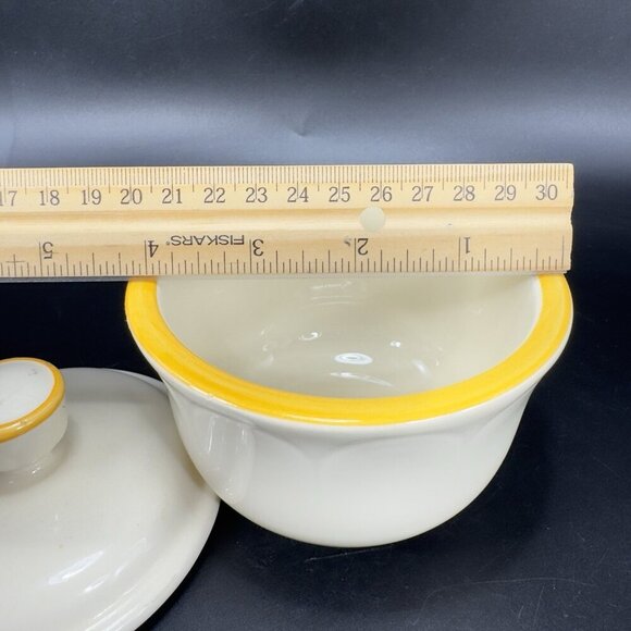 Vintage Franciscan Pottery Sugar Bowl And Creamer Set Ivory With Yellow Edges - Picture 4 of 15